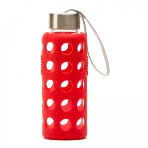 Botella Bbo De Vídrio Borosilicato Con Funda Silicona Rojo 300 ml. Irisana